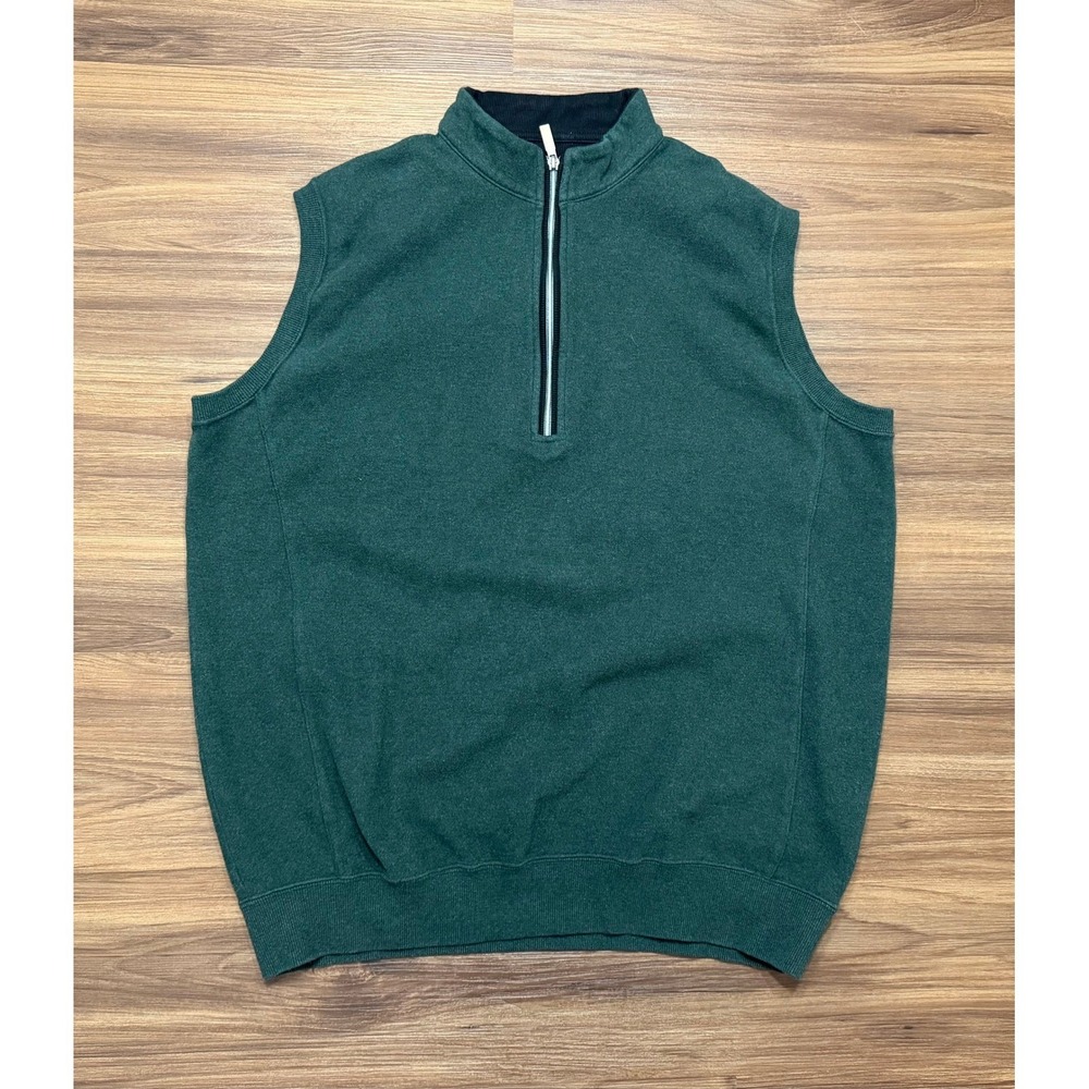 Straight Down Mens Green 100% Cotton Quarter Zip Golf Sweater Vest Size Large